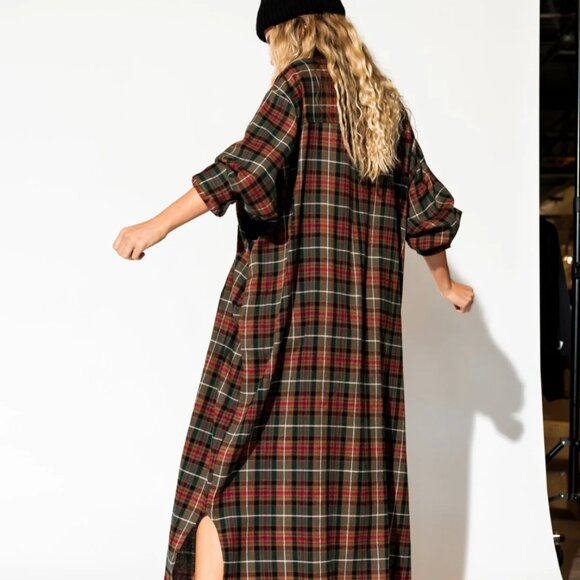 NWT Dressed in LALA // Grunge Goddess Flannel Duster Plaid Jacket Shirt // L - Picture 5 of 8